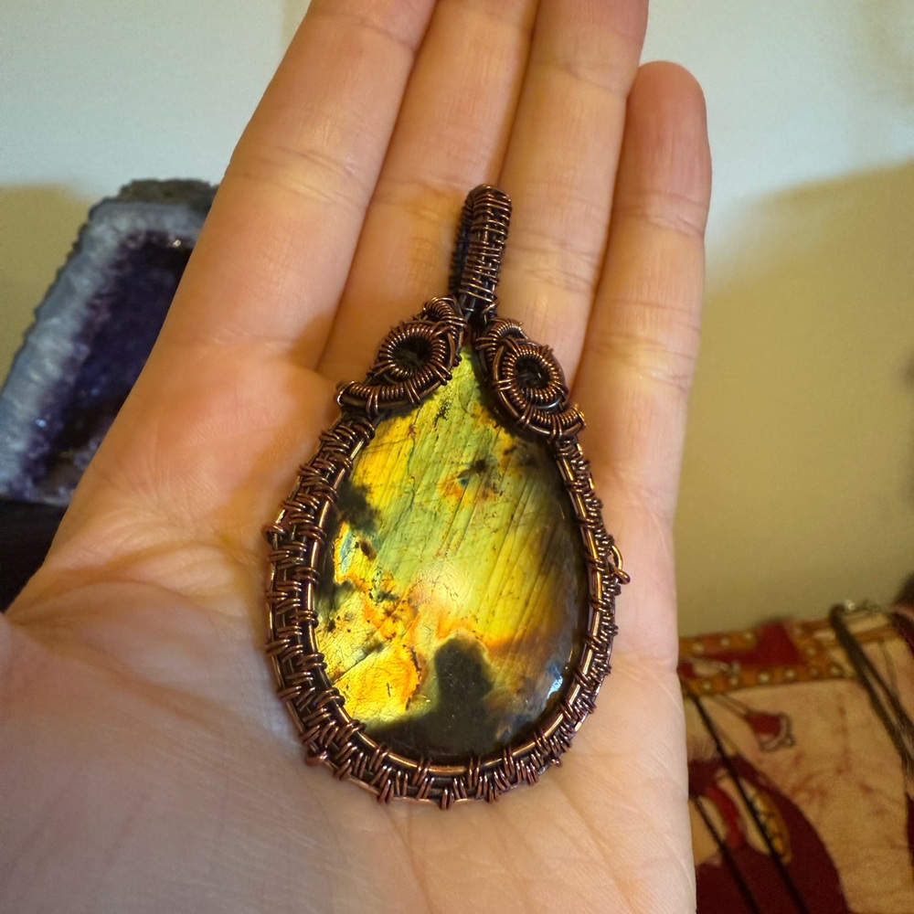 Copper Wire Wrapped Labradorite Pendant